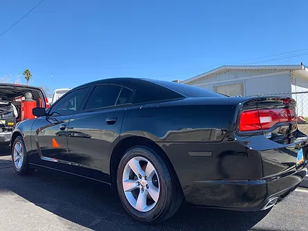 Black Dodge Charger After Eco's auto detail Service in Spring Vallely