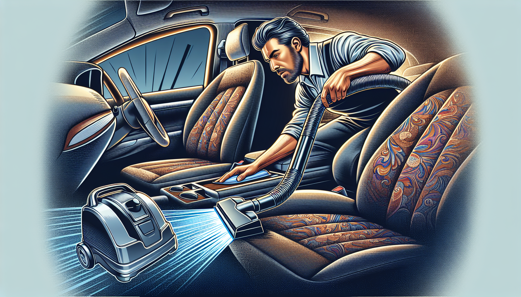 Vacuuming car interior