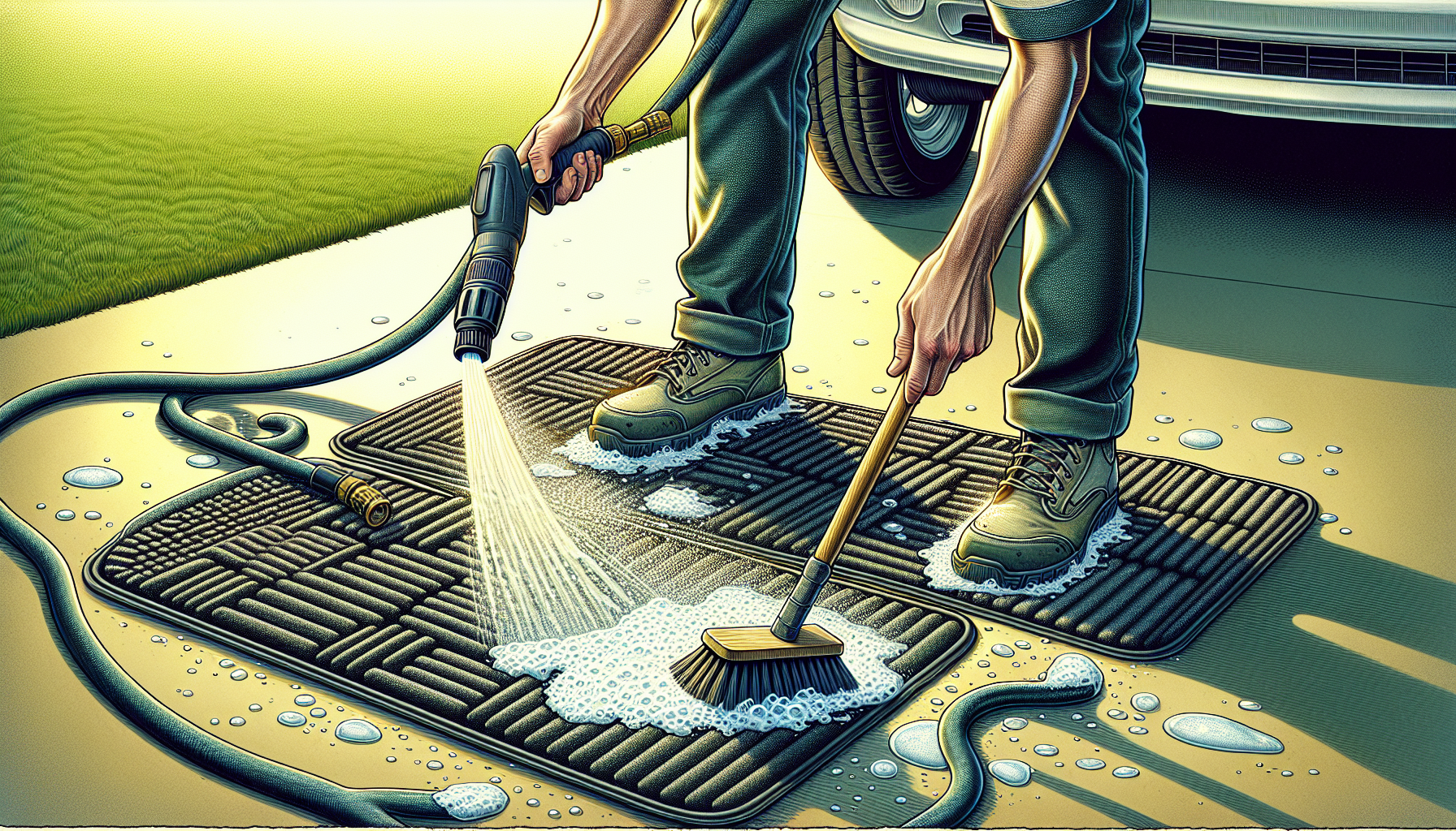 Washing rubber and vinyl mats